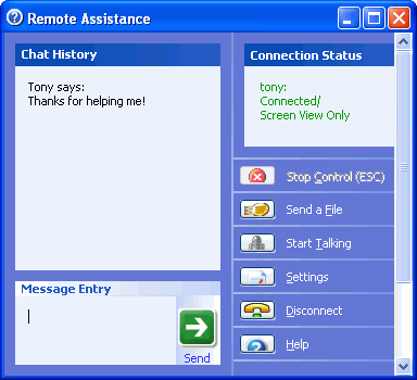 The Remote Assistance window