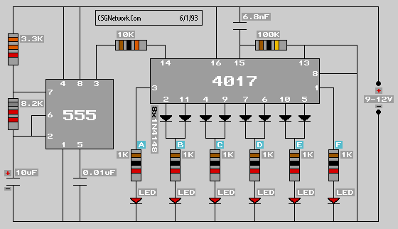 Moving Flashing LEDs Project Schematic