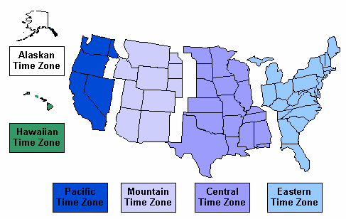 World   Time Zones on Mapped United States Time Zones