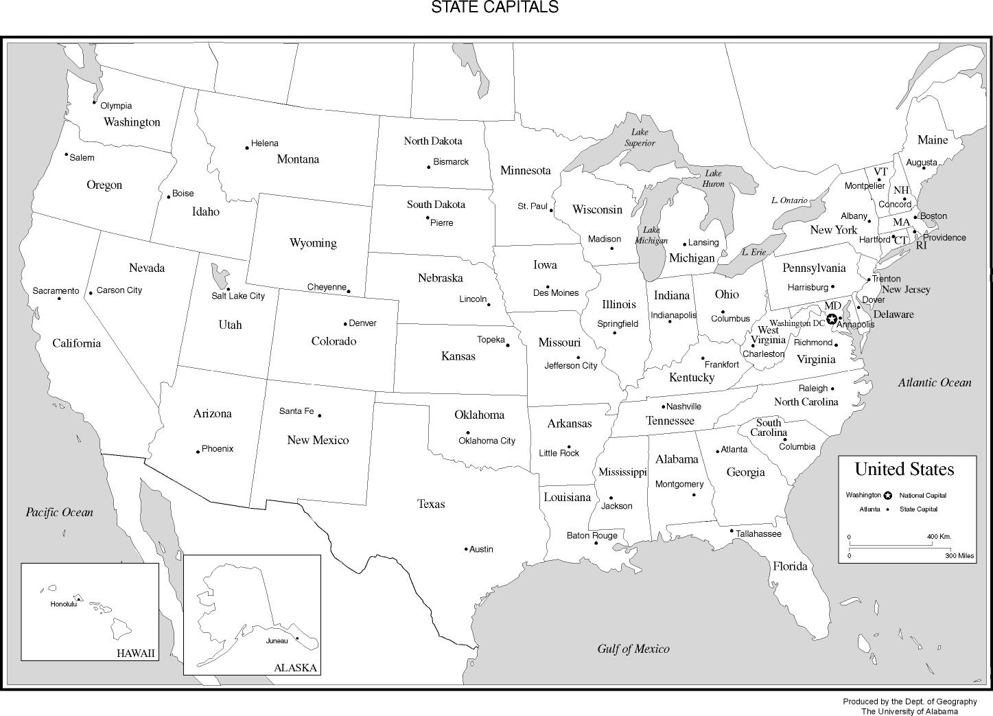 USA Map and state capitals